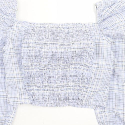 Stradivarius Womens Blue Plaid Cotton Cropped Blouse Size M Sweetheart - Twist Front
