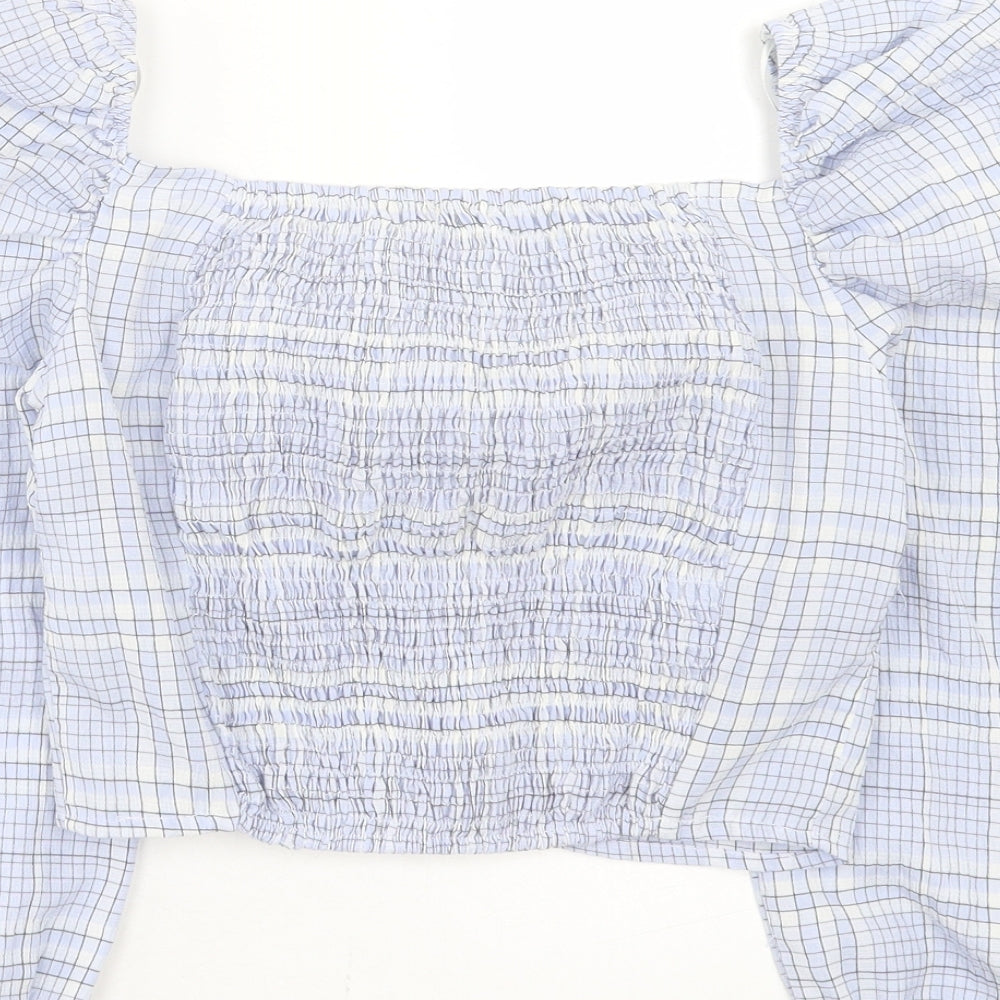 Stradivarius Womens Blue Plaid Cotton Cropped Blouse Size M Sweetheart - Twist Front