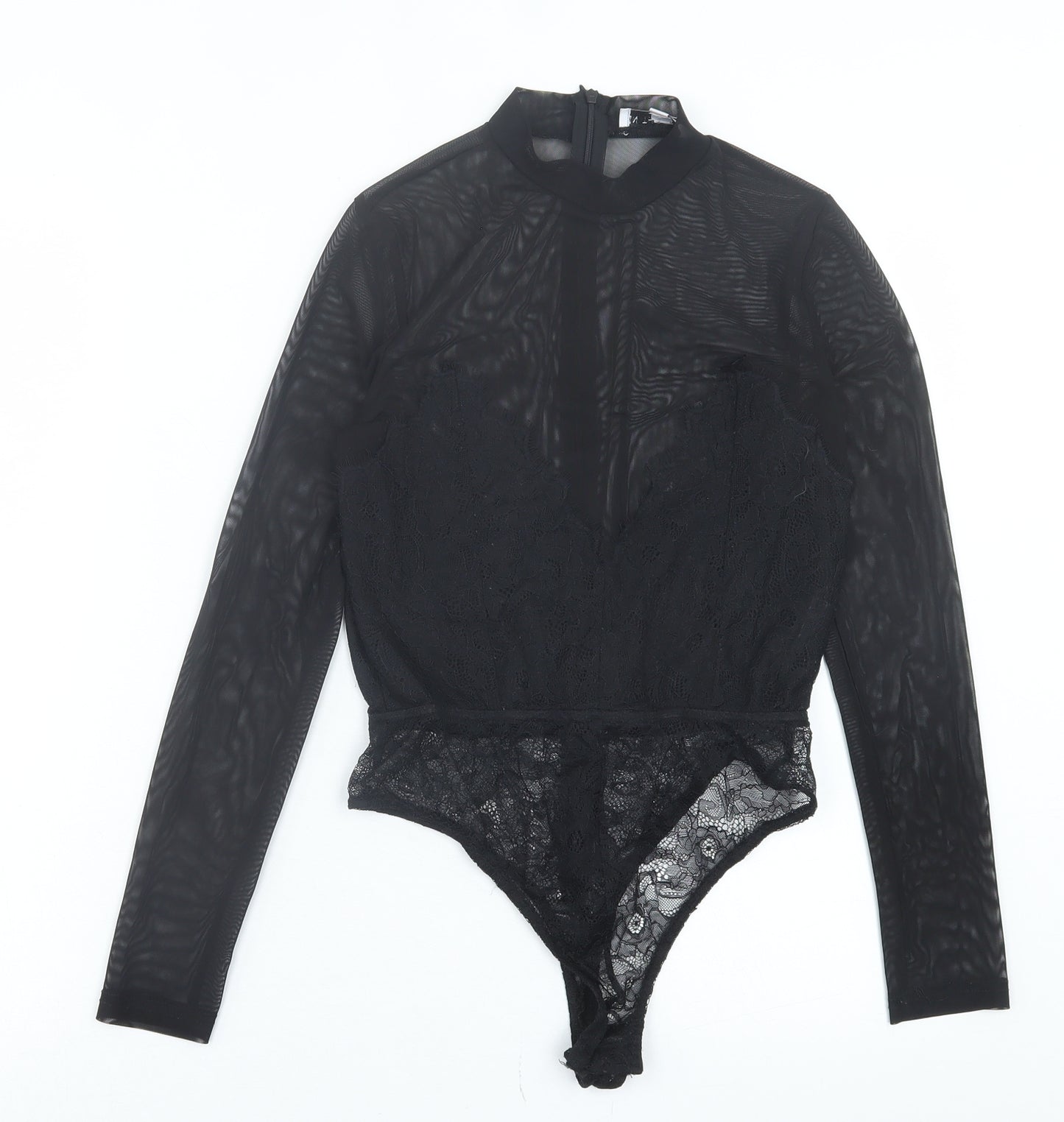 In the Style Womens Black Floral Polyester Bodysuit One-Piece Size 10 Snap