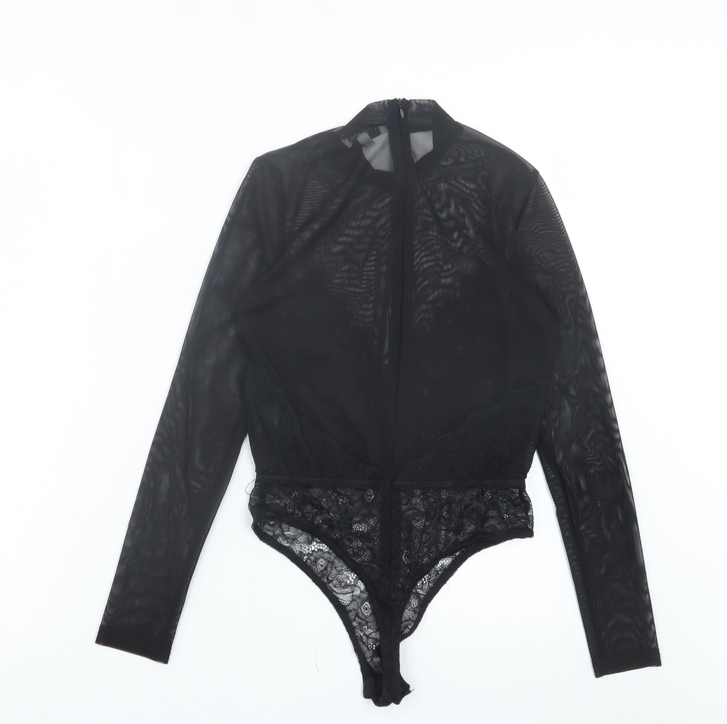 In the Style Womens Black Floral Polyester Bodysuit One-Piece Size 10 Snap