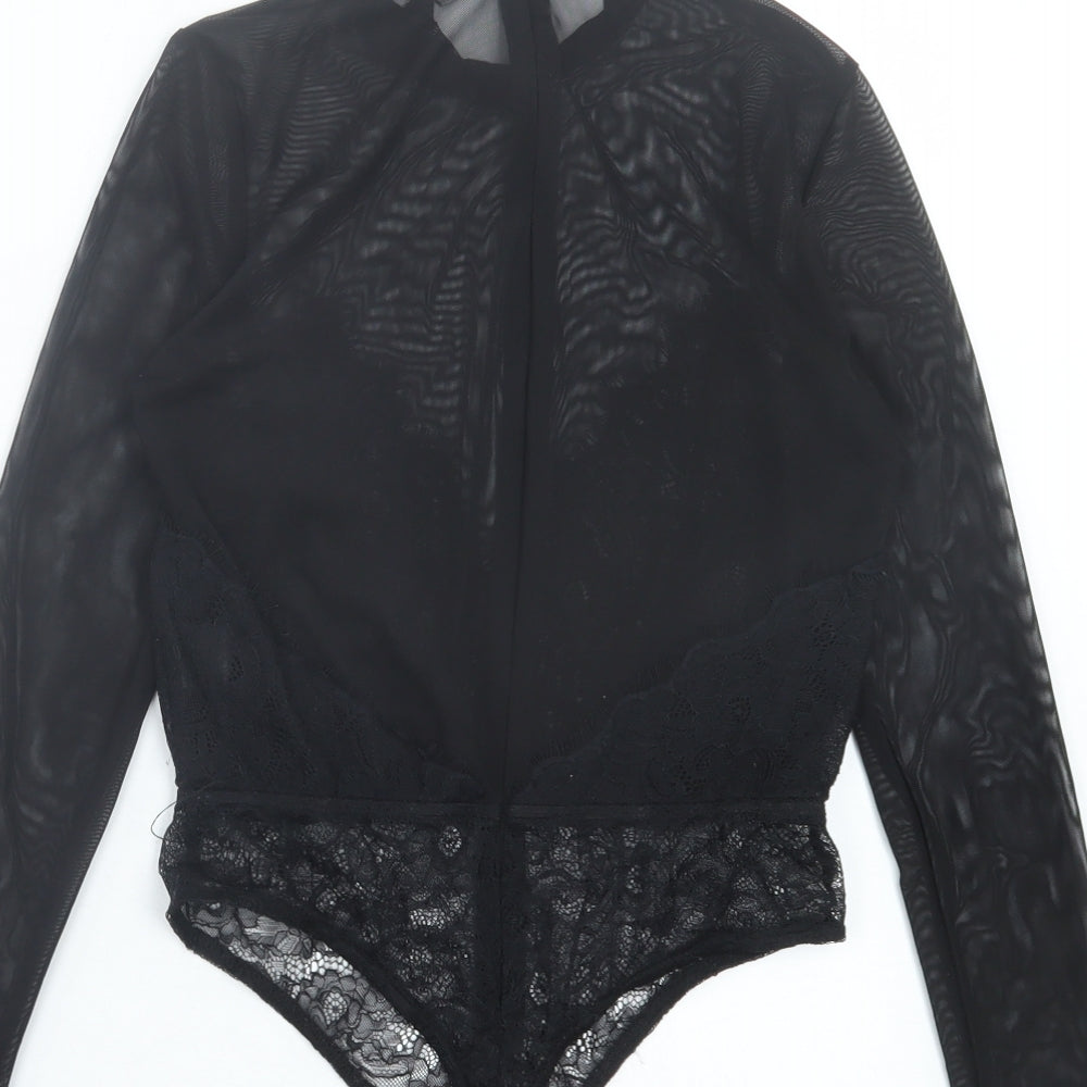 In the Style Womens Black Floral Polyester Bodysuit One-Piece Size 10 Snap