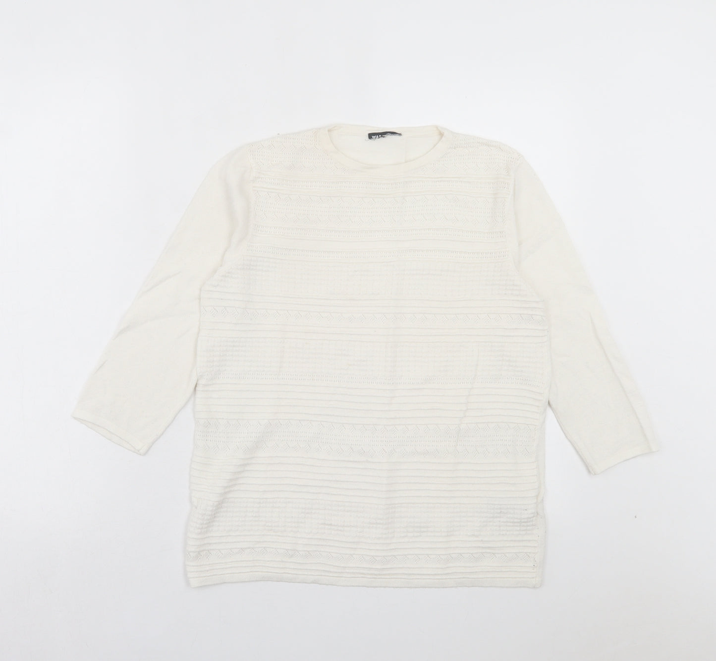 Warehouse Womens White Crew Neck Viscose Pullover Jumper Size 12