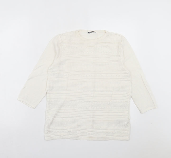 Warehouse Womens White Crew Neck Viscose Pullover Jumper Size 12