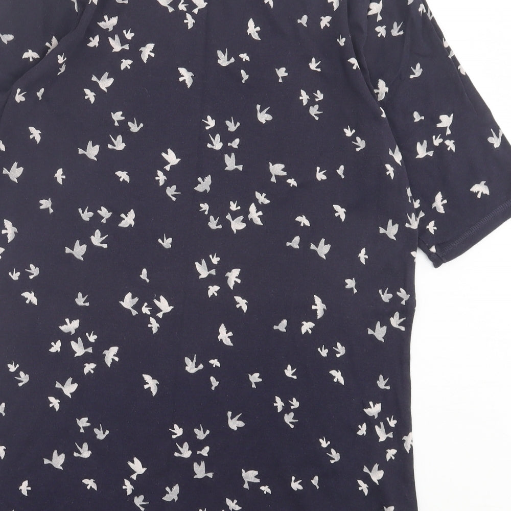 Marks and Spencer Womens Blue Geometric Cotton Basic T-Shirt Size 16 Crew Neck - Bird Pattern