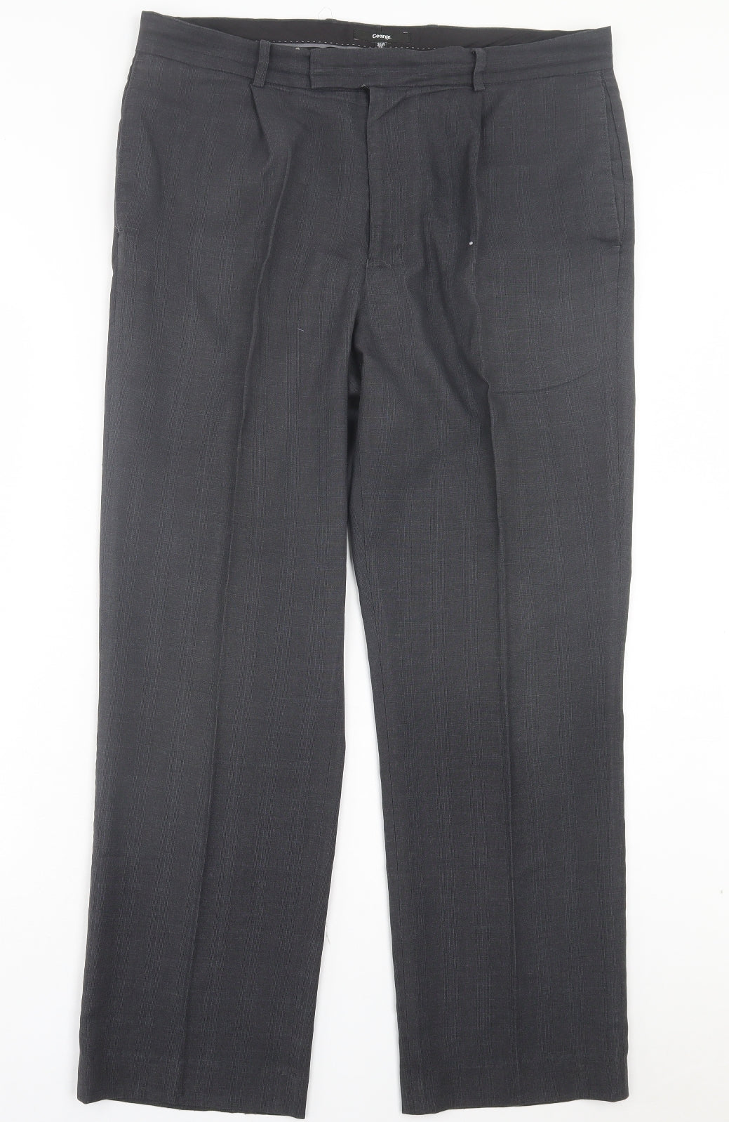 George Mens Grey Polyester Trousers Size 36 in L31 in Regular Button