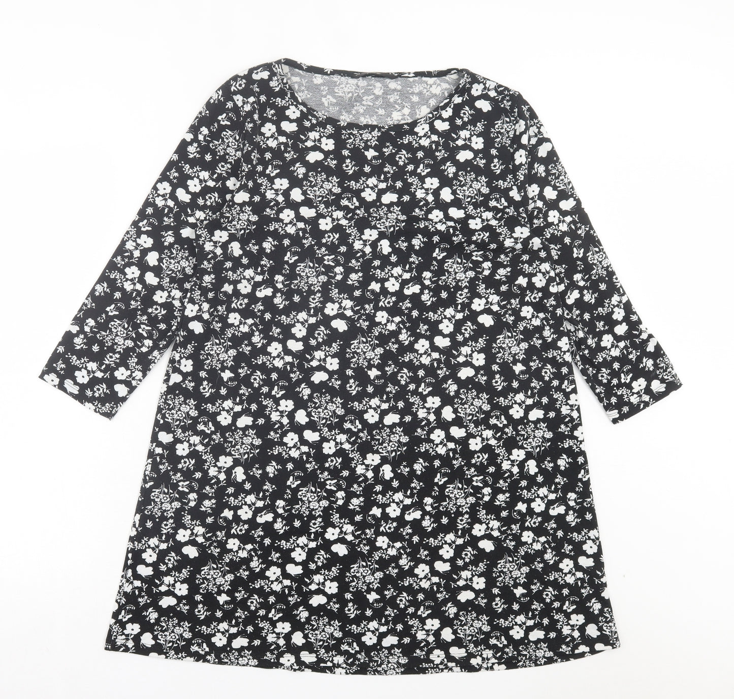 George Womens Black Floral Polyester A-Line Size 10 Boat Neck Pullover