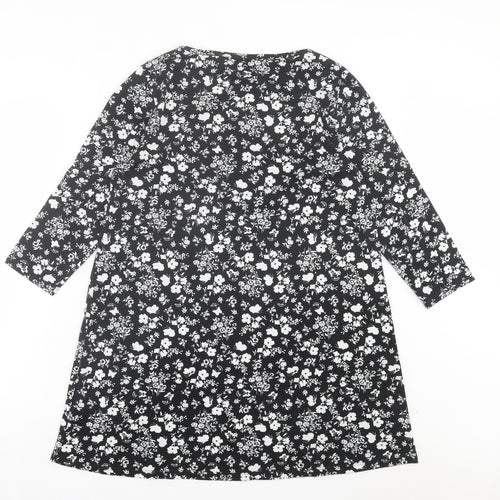 George Womens Black Floral Polyester A-Line Size 10 Boat Neck Pullover