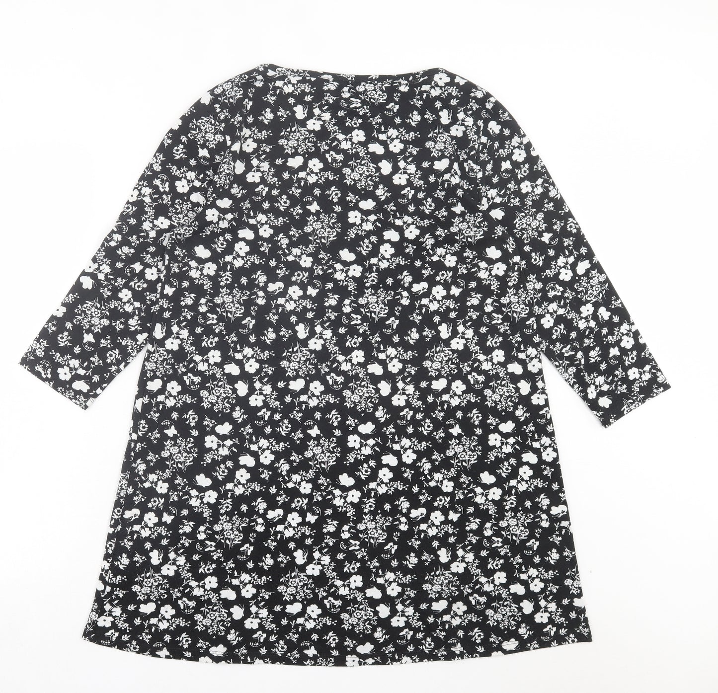 George Womens Black Floral Polyester A-Line Size 10 Boat Neck Pullover