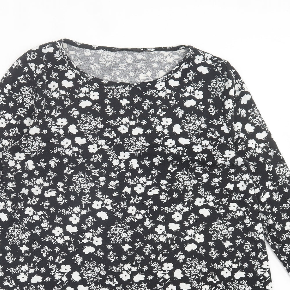 George Womens Black Floral Polyester A-Line Size 10 Boat Neck Pullover