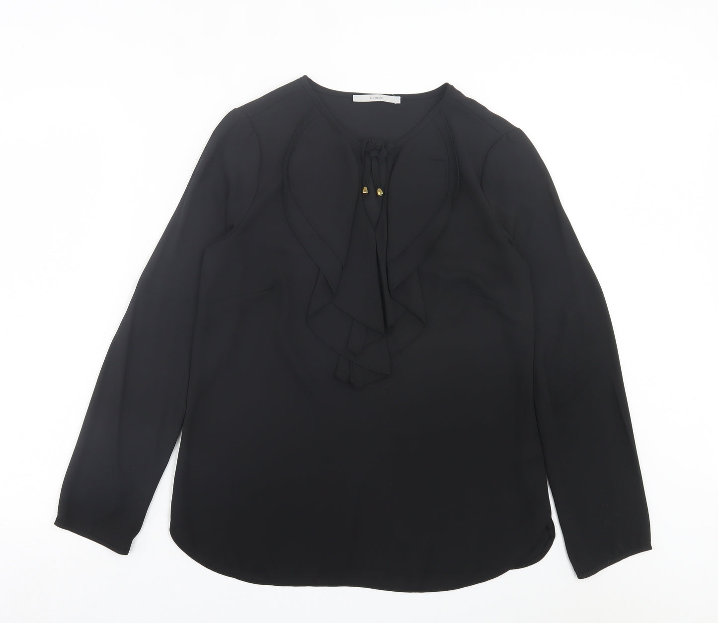 George Womens Black Polyester Basic Blouse Size 12 Crew Neck