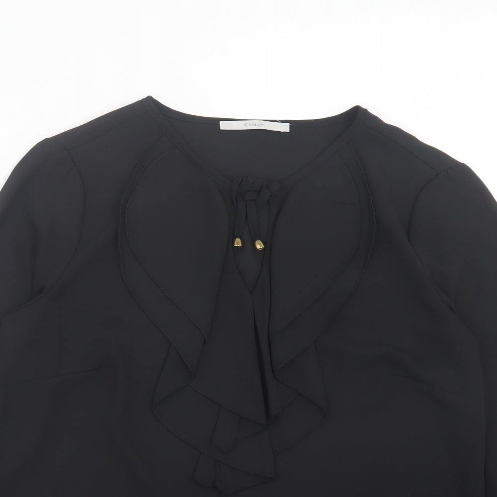 George Womens Black Polyester Basic Blouse Size 12 Crew Neck
