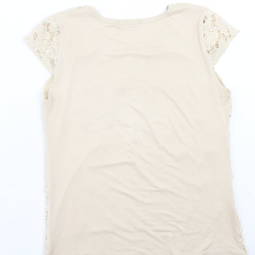 Rio Yangtse Womens Beige Floral Polyester Basic Blouse Size L Crew Neck