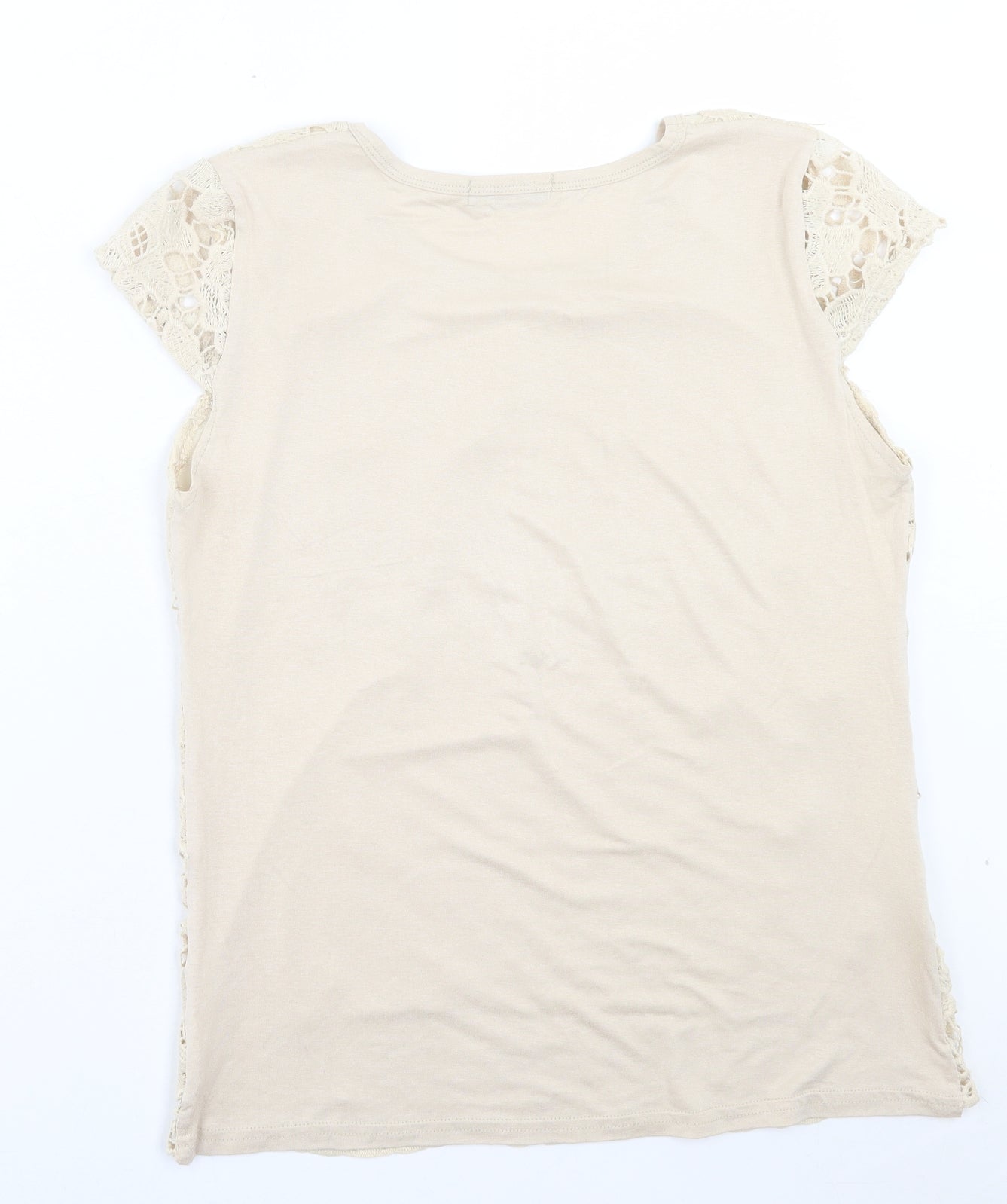 Rio Yangtse Womens Beige Floral Polyester Basic Blouse Size L Crew Neck