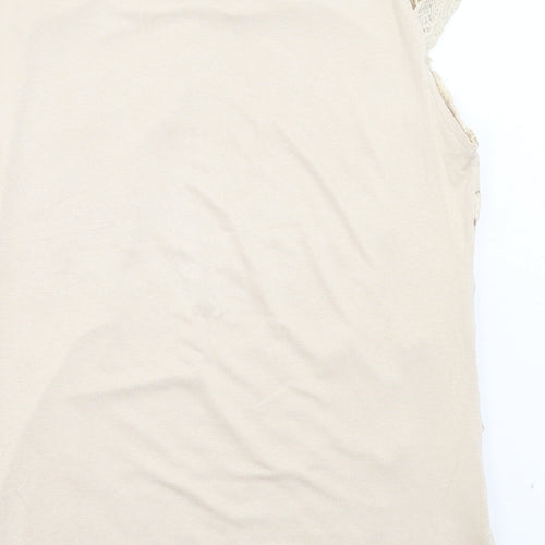 Rio Yangtse Womens Beige Floral Polyester Basic Blouse Size L Crew Neck