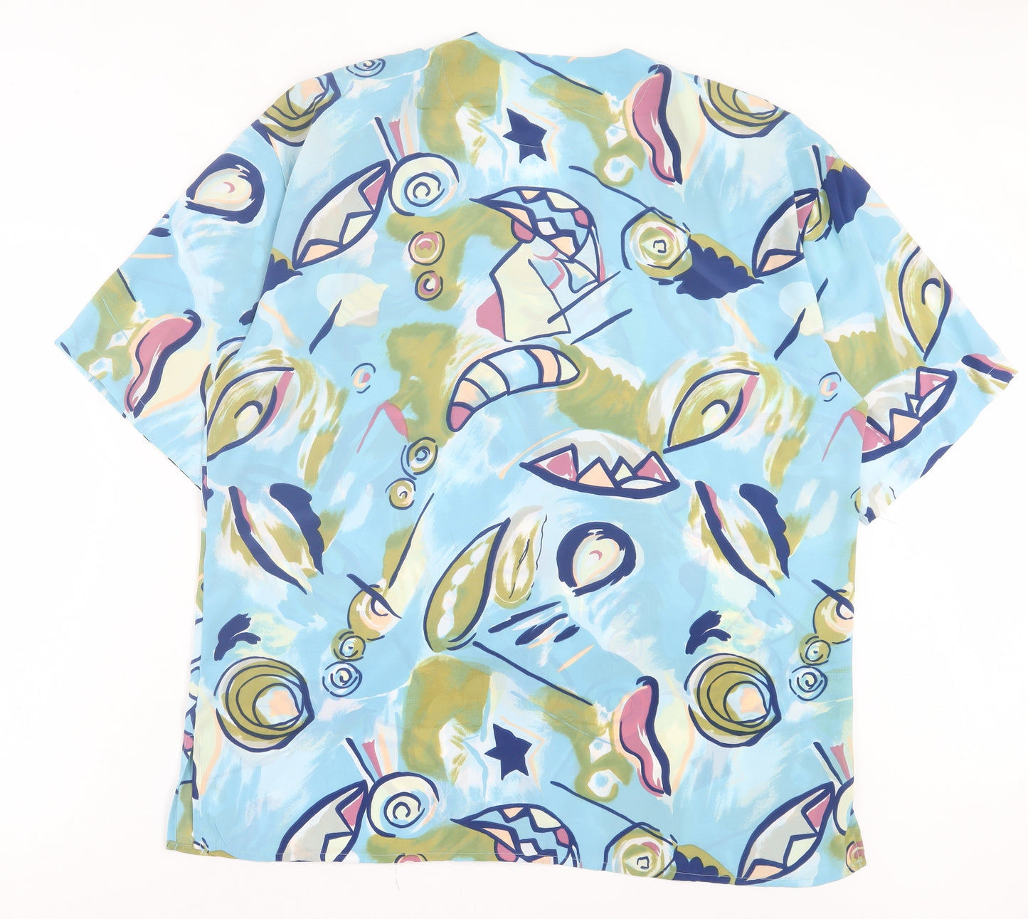 Dalia Womens Blue Geometric Polyester Basic Button-Up Size 18 V-Neck