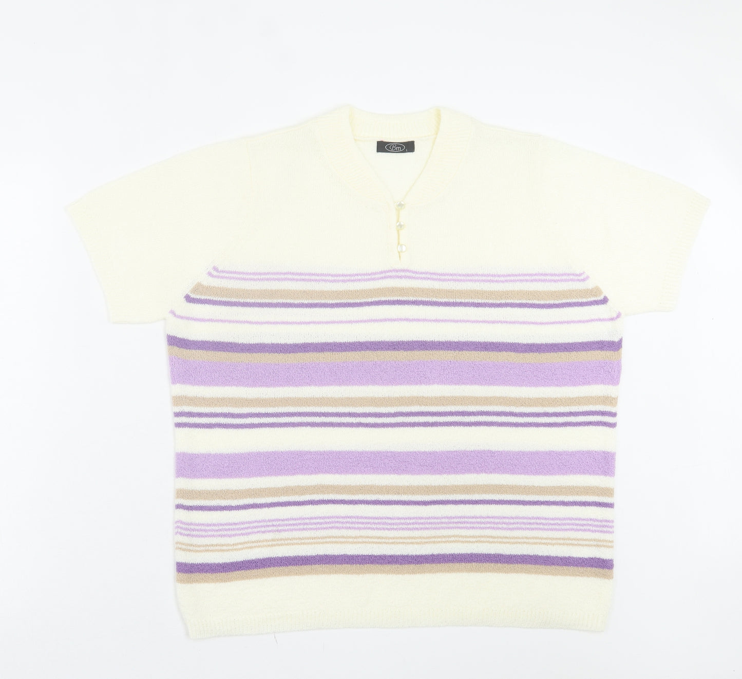 Bonmarché Womens Purple V-Neck Striped Acrylic Pullover Jumper Size L