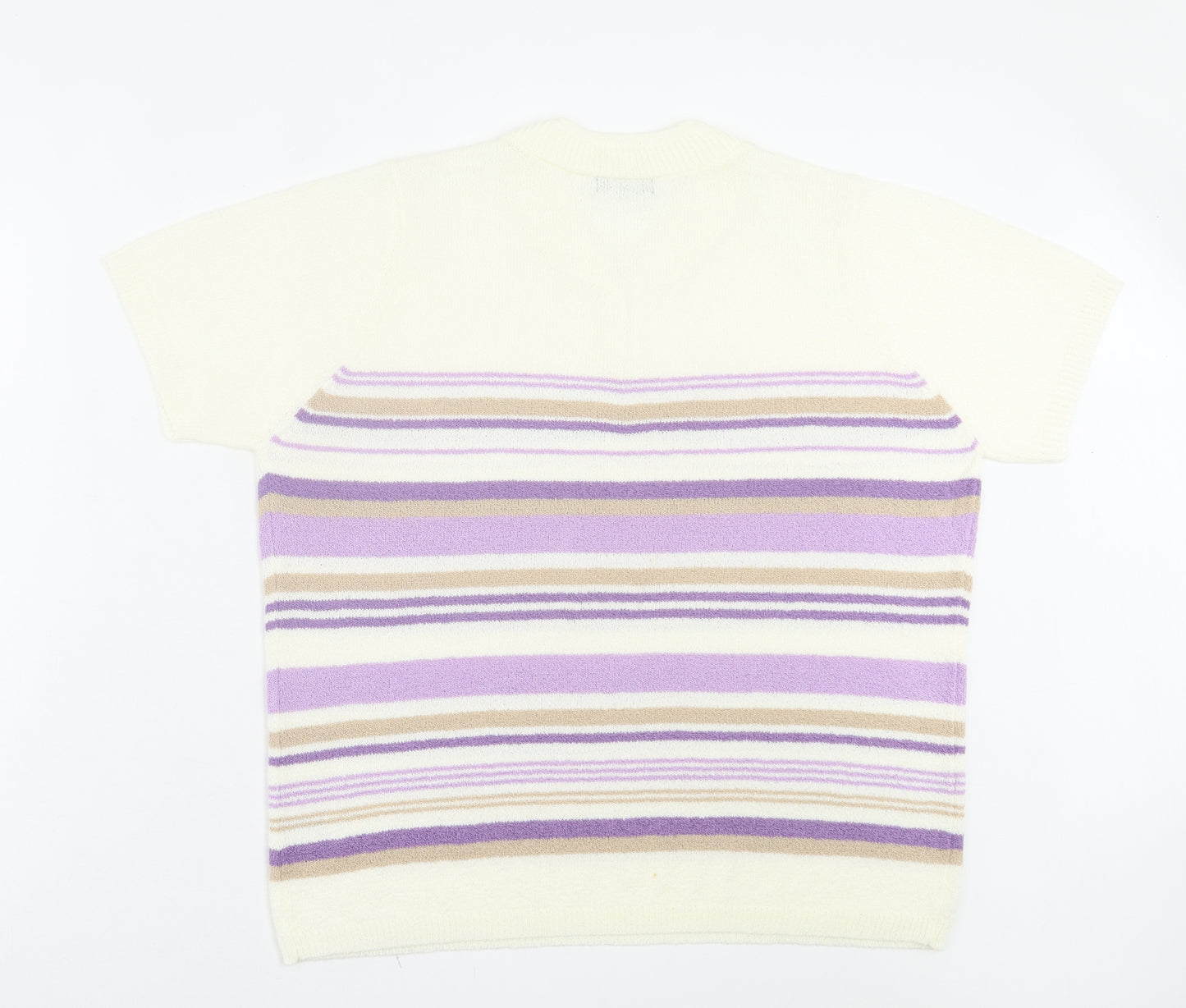 Bonmarché Womens Purple V-Neck Striped Acrylic Pullover Jumper Size L