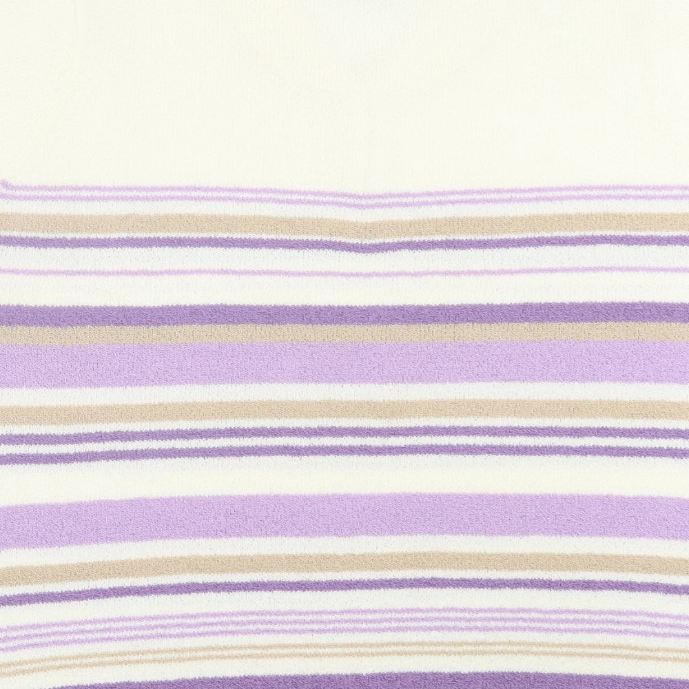 Bonmarché Womens Purple V-Neck Striped Acrylic Pullover Jumper Size L