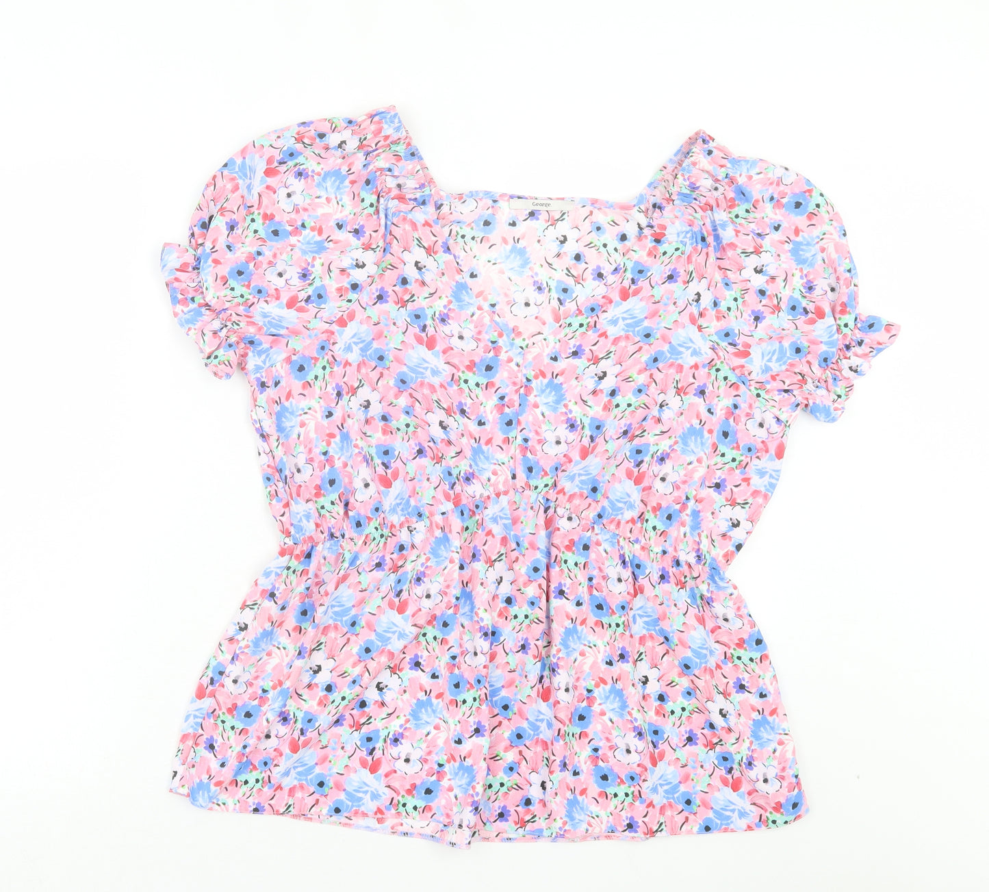 George Womens Pink Floral Polyester Basic Blouse Size 18 V-Neck