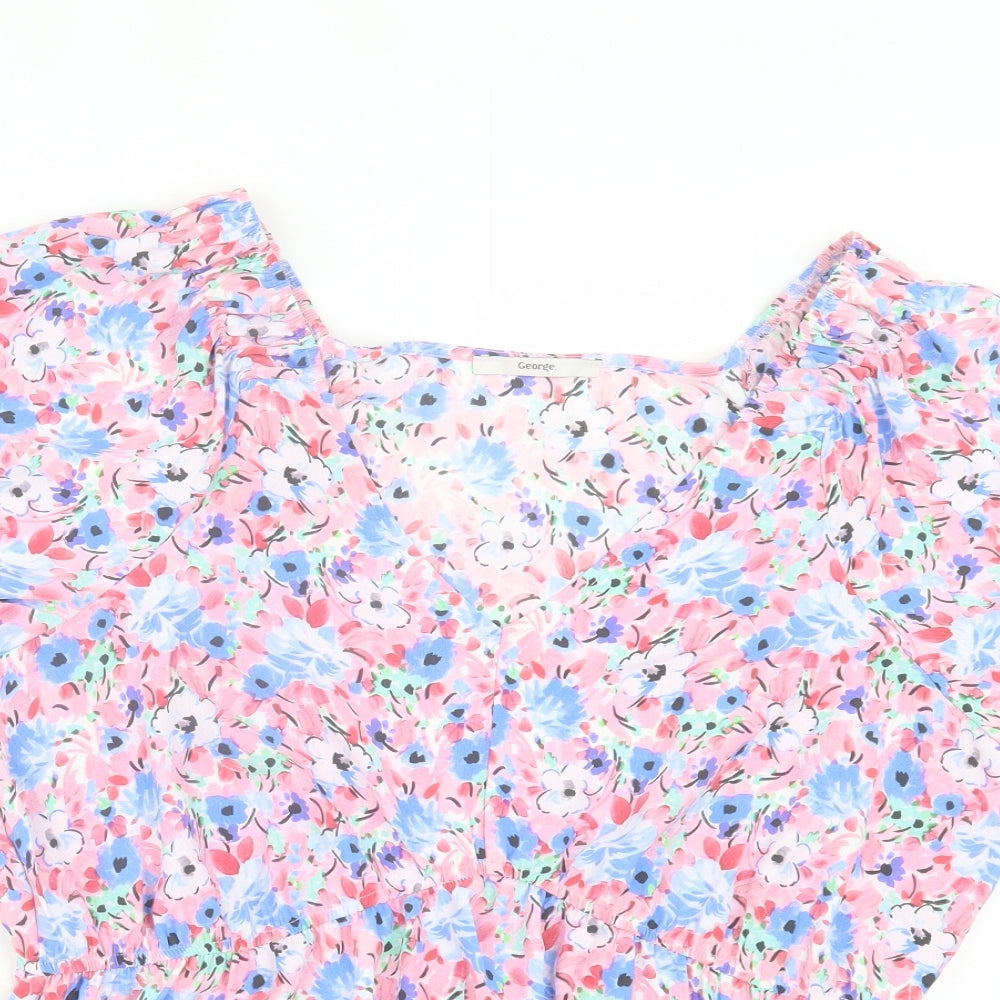 George Womens Pink Floral Polyester Basic Blouse Size 18 V-Neck