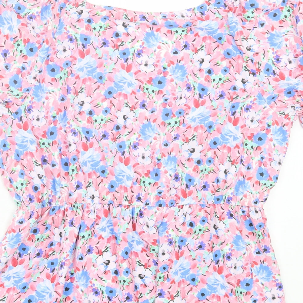 George Womens Pink Floral Polyester Basic Blouse Size 18 V-Neck