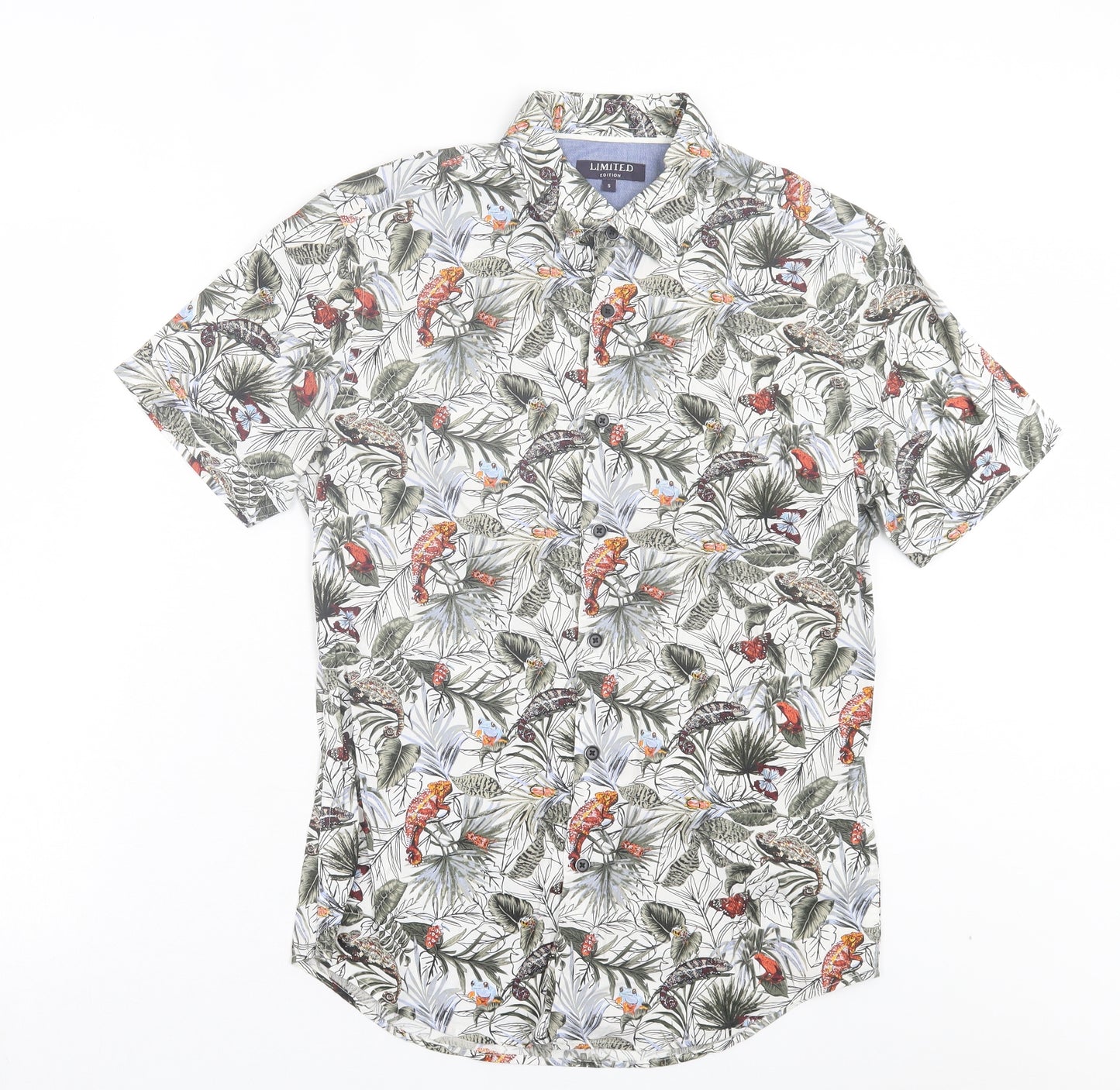 Marks and Spencer Mens Grey Floral Cotton Button-Up Size S Collared Button - Chameleon