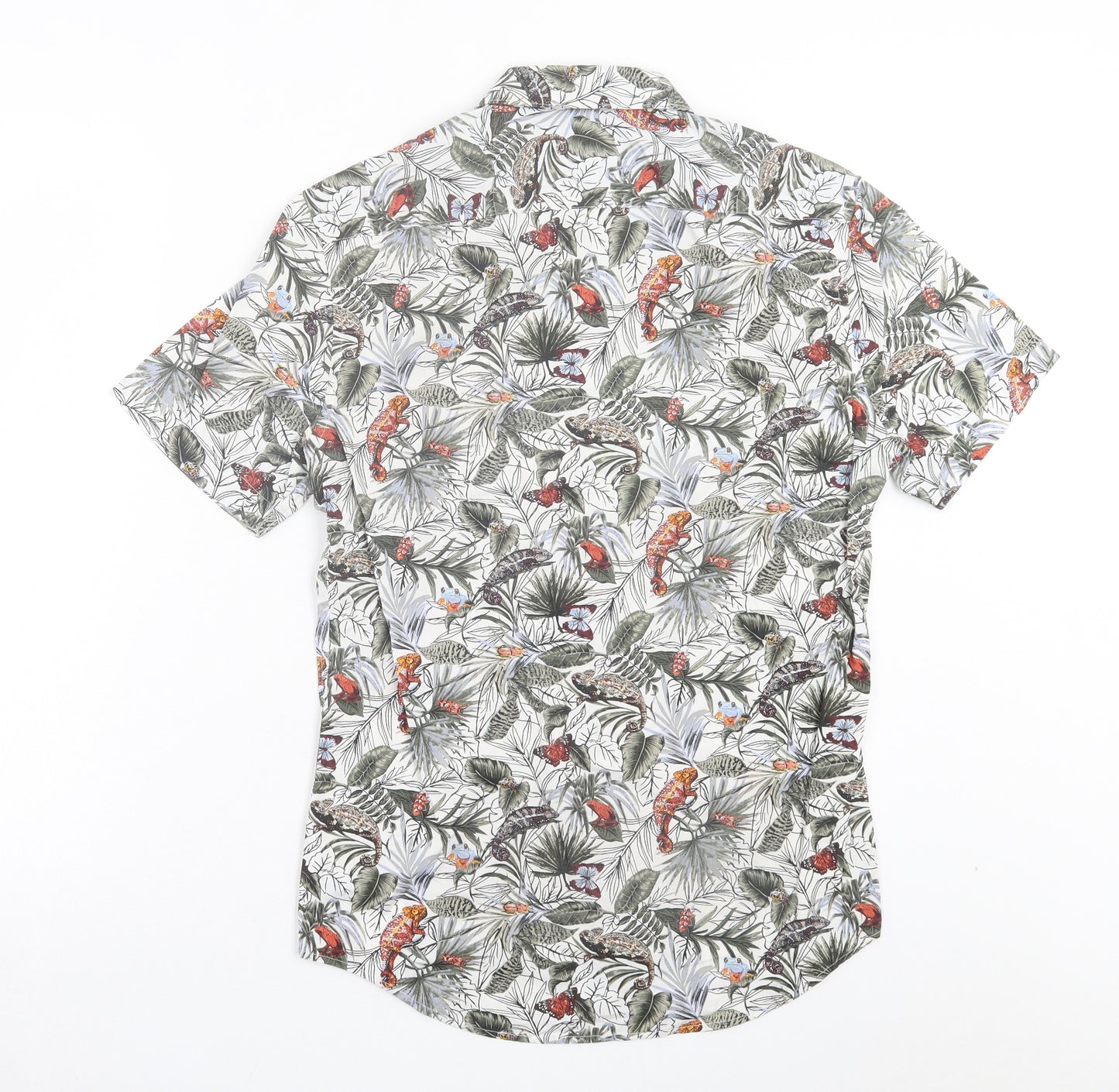 Marks and Spencer Mens Grey Floral Cotton Button-Up Size S Collared Button - Chameleon