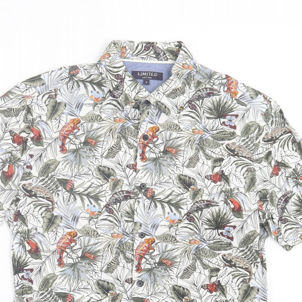 Marks and Spencer Mens Grey Floral Cotton Button-Up Size S Collared Button - Chameleon