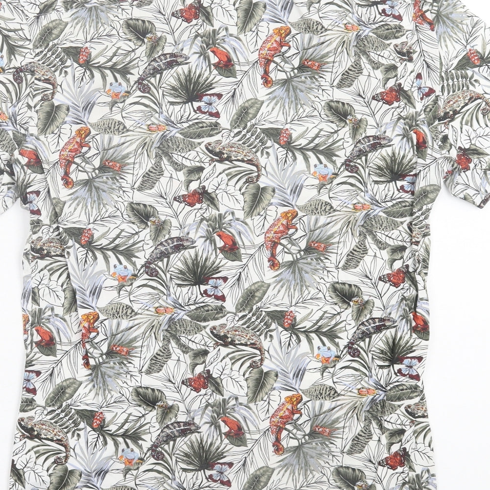 Marks and Spencer Mens Grey Floral Cotton Button-Up Size S Collared Button - Chameleon
