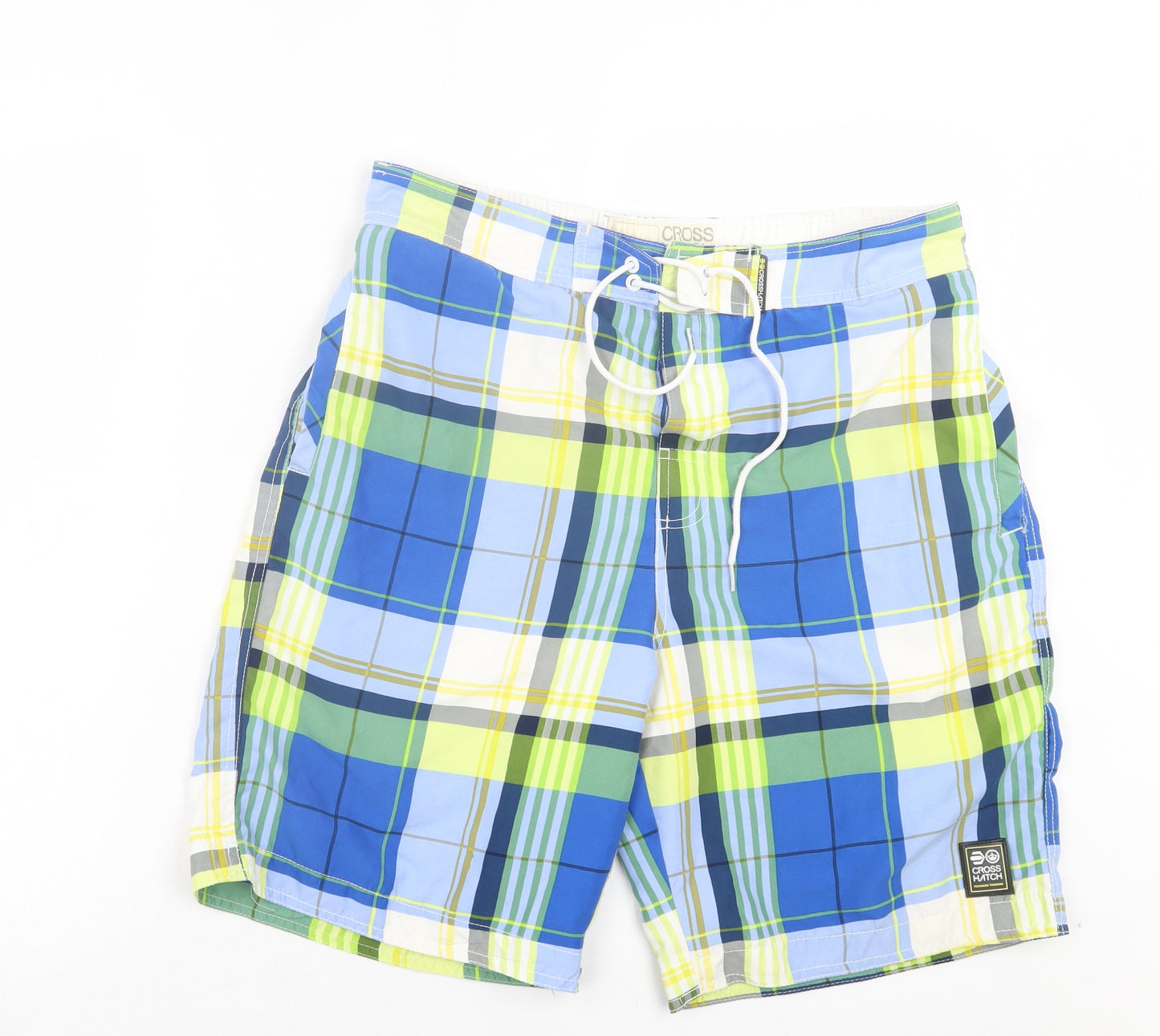Crosshatch Mens Blue Plaid Polyester Sweat Shorts Size L L9 in Regular Tie - Swim Short