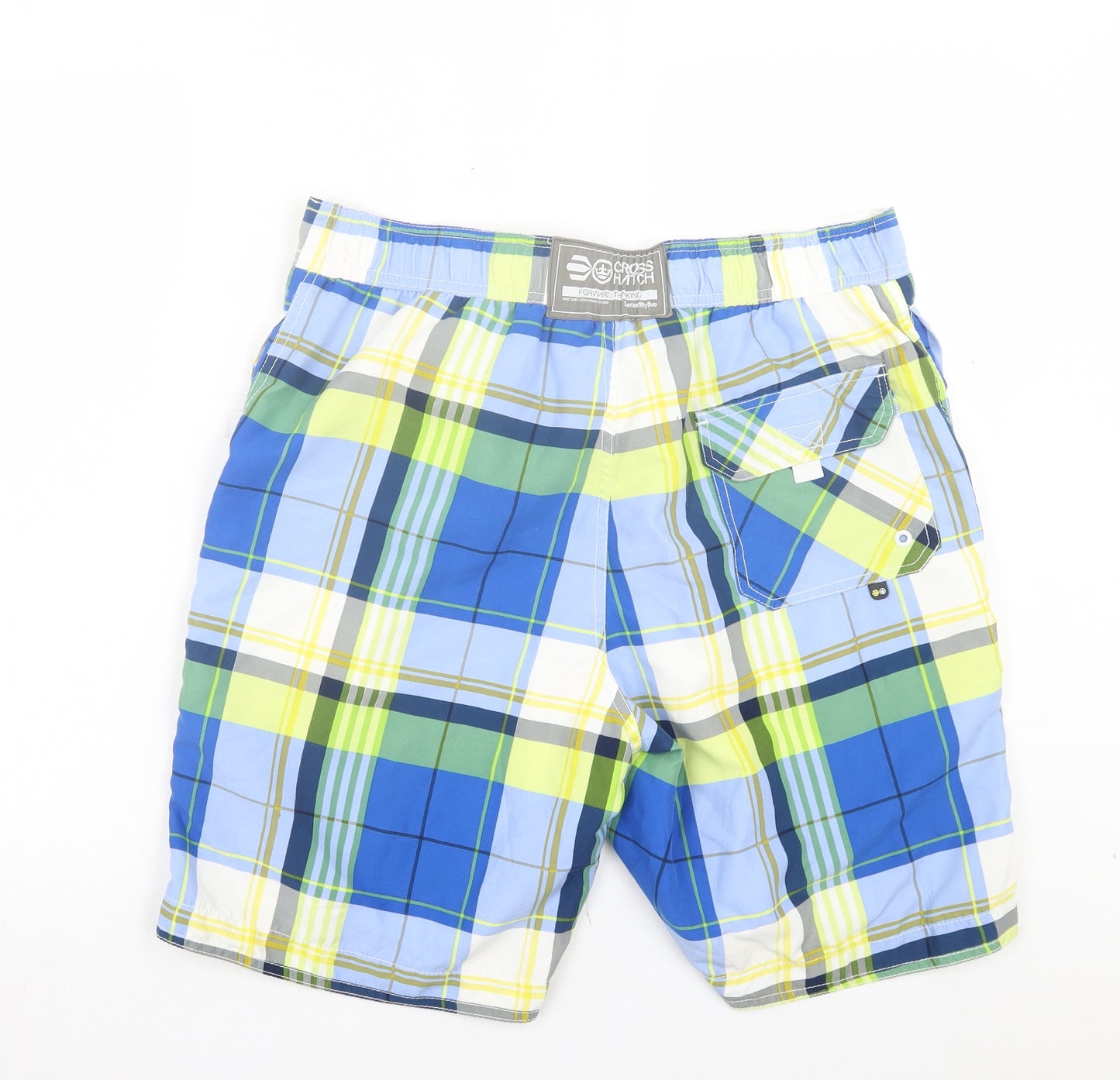 Crosshatch Mens Blue Plaid Polyester Sweat Shorts Size L L9 in Regular Tie - Swim Short