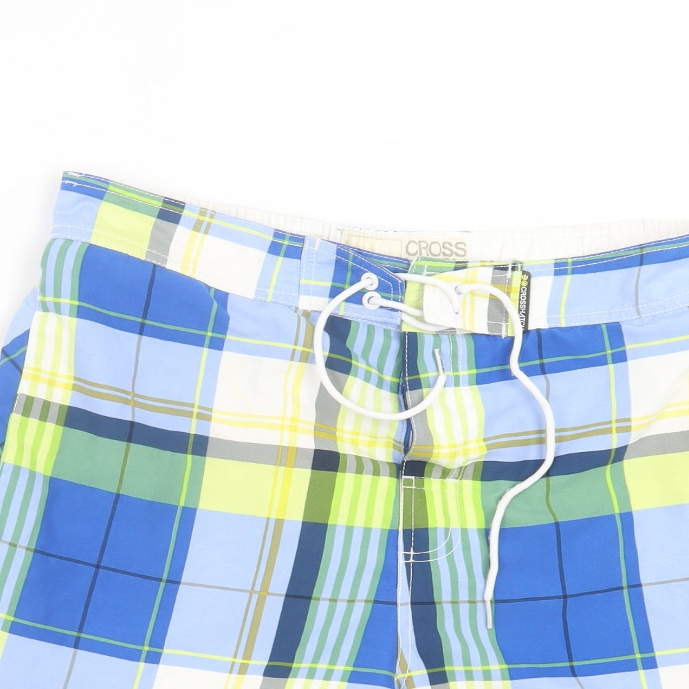Crosshatch Mens Blue Plaid Polyester Sweat Shorts Size L L9 in Regular Tie - Swim Short