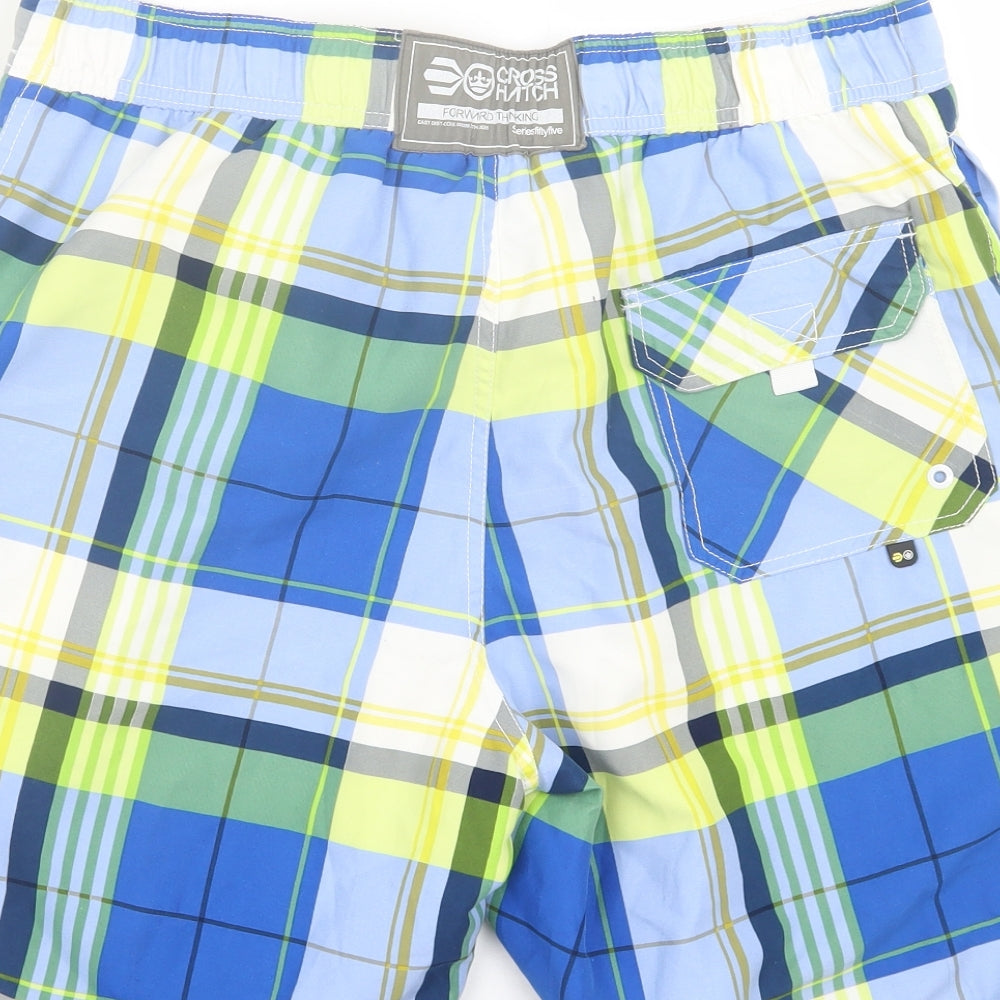 Crosshatch Mens Blue Plaid Polyester Sweat Shorts Size L L9 in Regular Tie - Swim Short