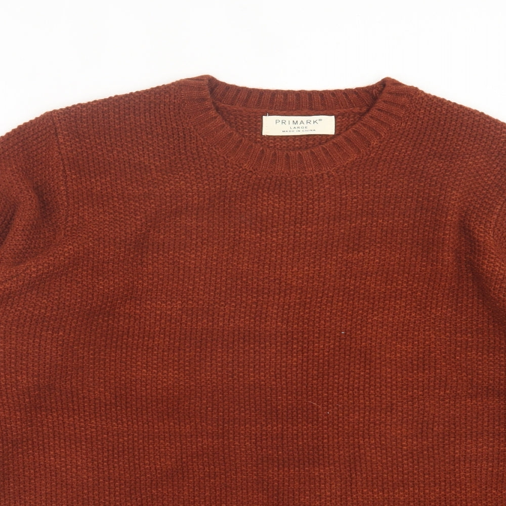 Primark Mens Brown Crew Neck Acrylic Pullover Jumper Size L