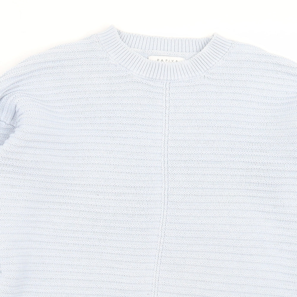 Papaya Womens Blue Crew Neck Cotton Pullover Jumper Size S