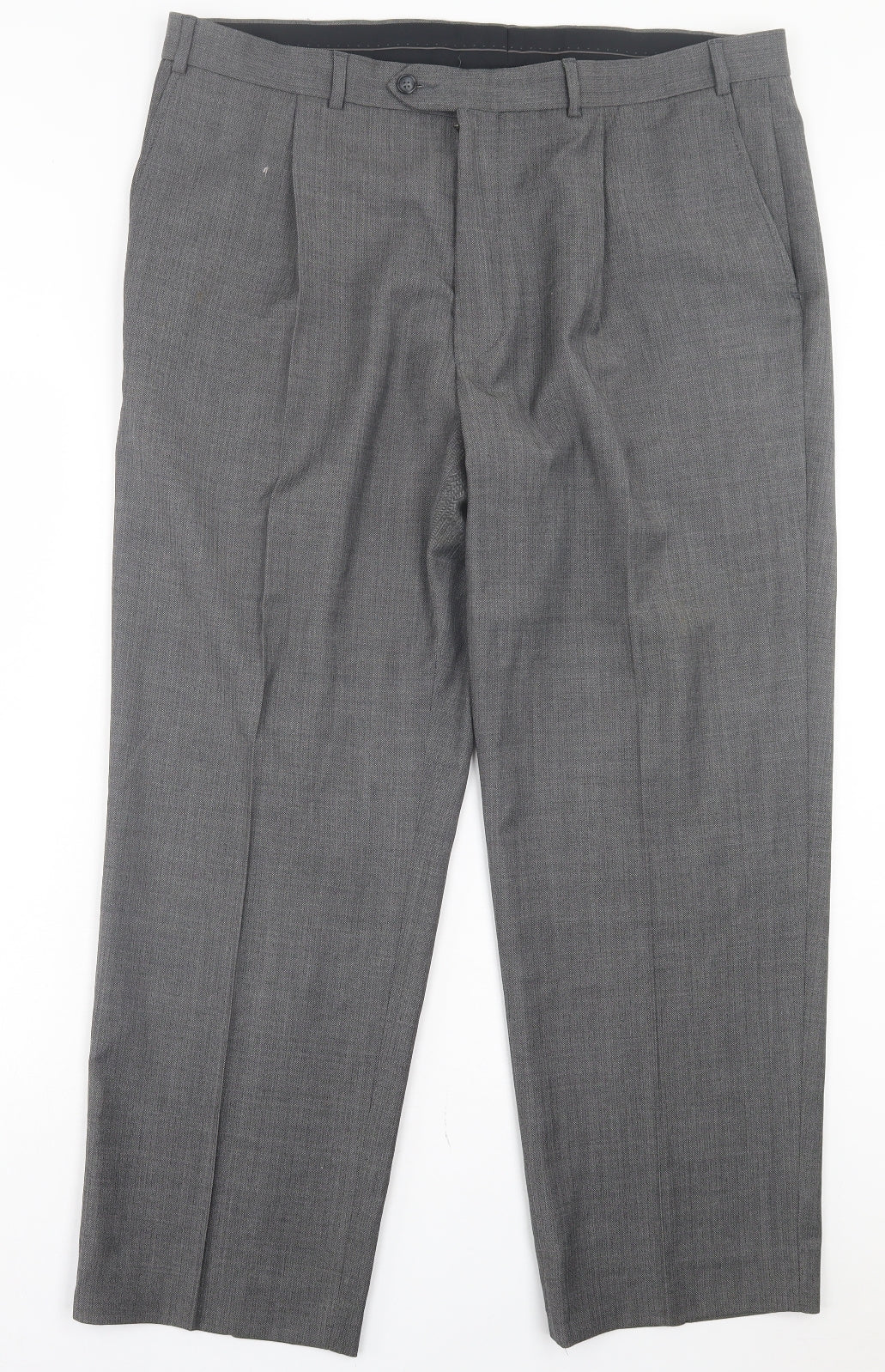 Marks and Spencer Mens Grey Wool Trousers Size 40 in L29 in Regular Button