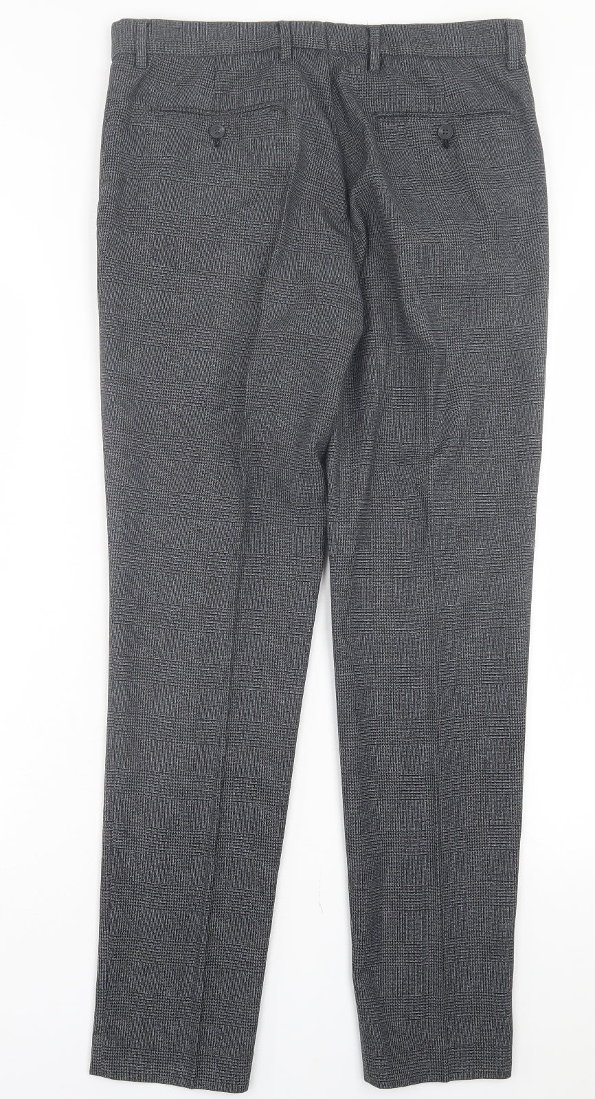 Primark Mens Grey Plaid Polyester Trousers Size 32 in L32 in Regular Button