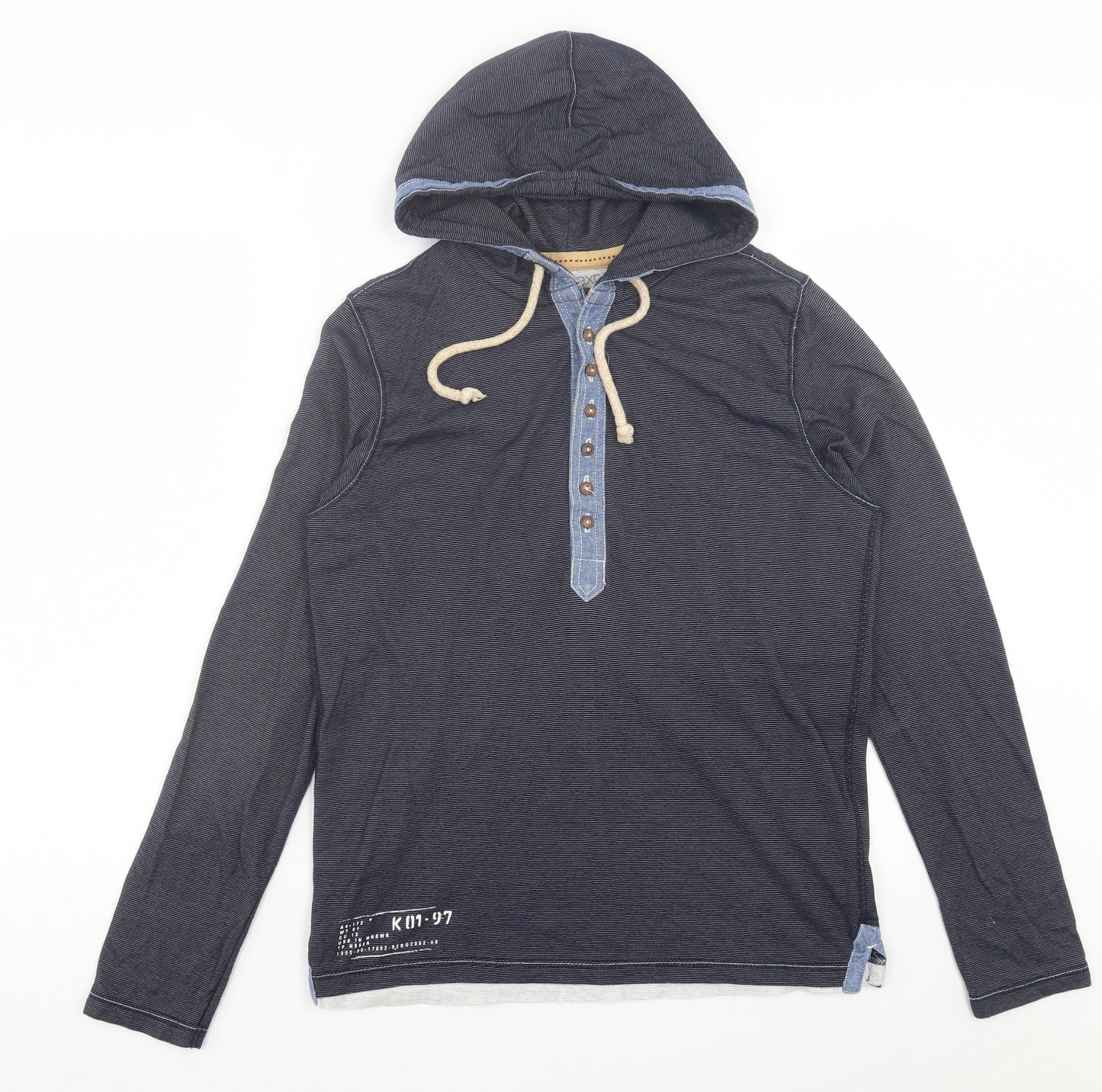 NEXT Mens Blue Striped Cotton Pullover Hoodie Size S