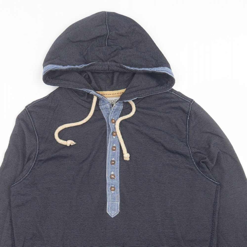 NEXT Mens Blue Striped Cotton Pullover Hoodie Size S