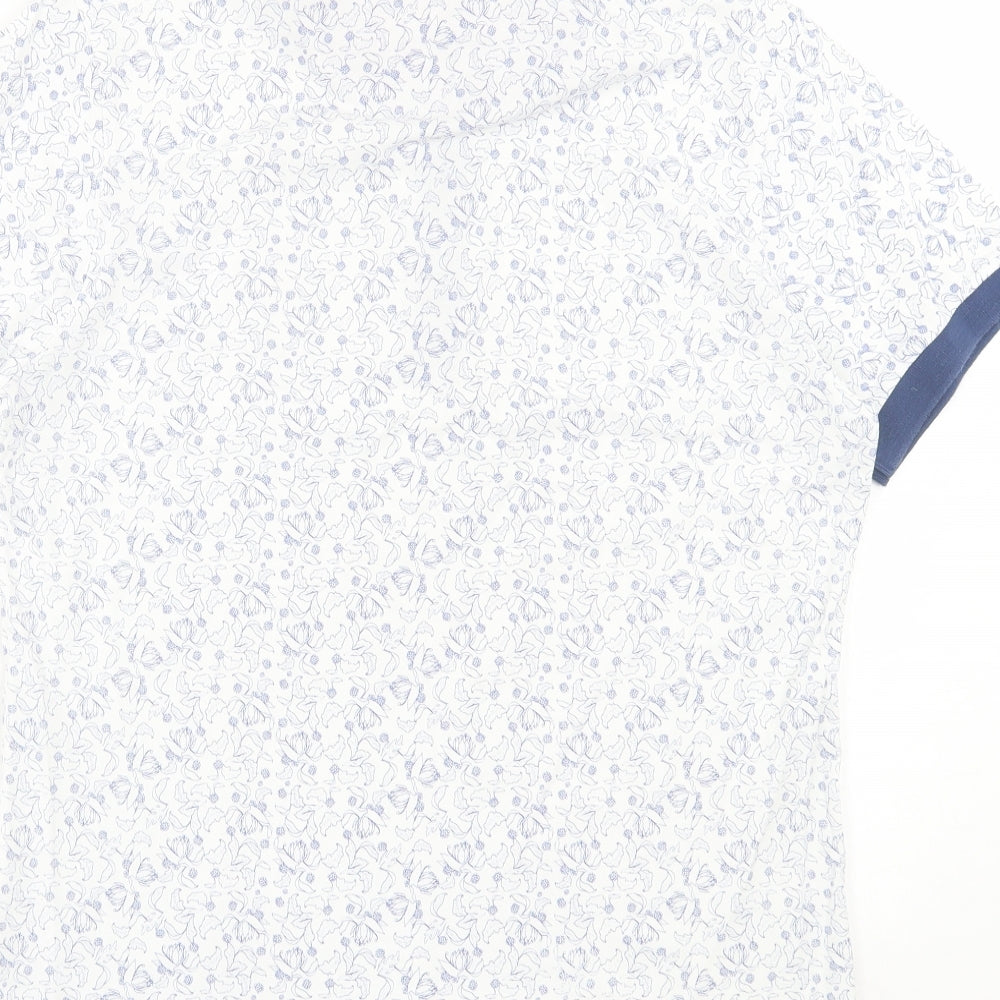 REMUS Mens Blue Floral Cotton Polo Size M Collared Button