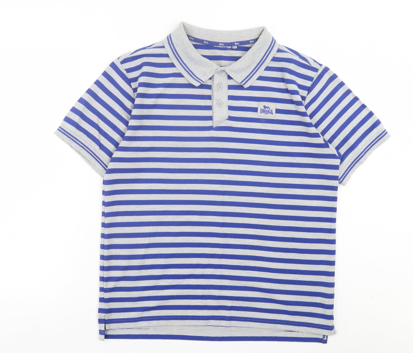 Lonsdale Mens Blue Striped Cotton Polo Size M Collared Button