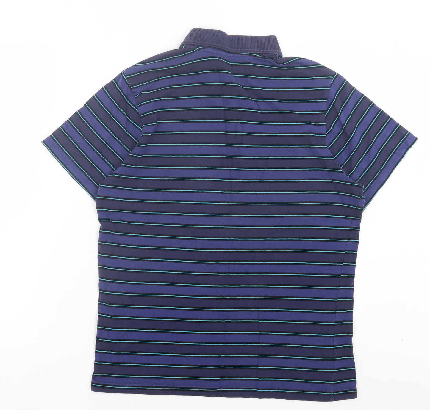 Thomas Nash Mens Purple Striped Polyester Polo Size S Collared Button