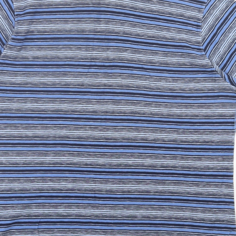 MANTARAY PRODUCTS Mens Blue Striped Cotton Polo Size S Collared Button