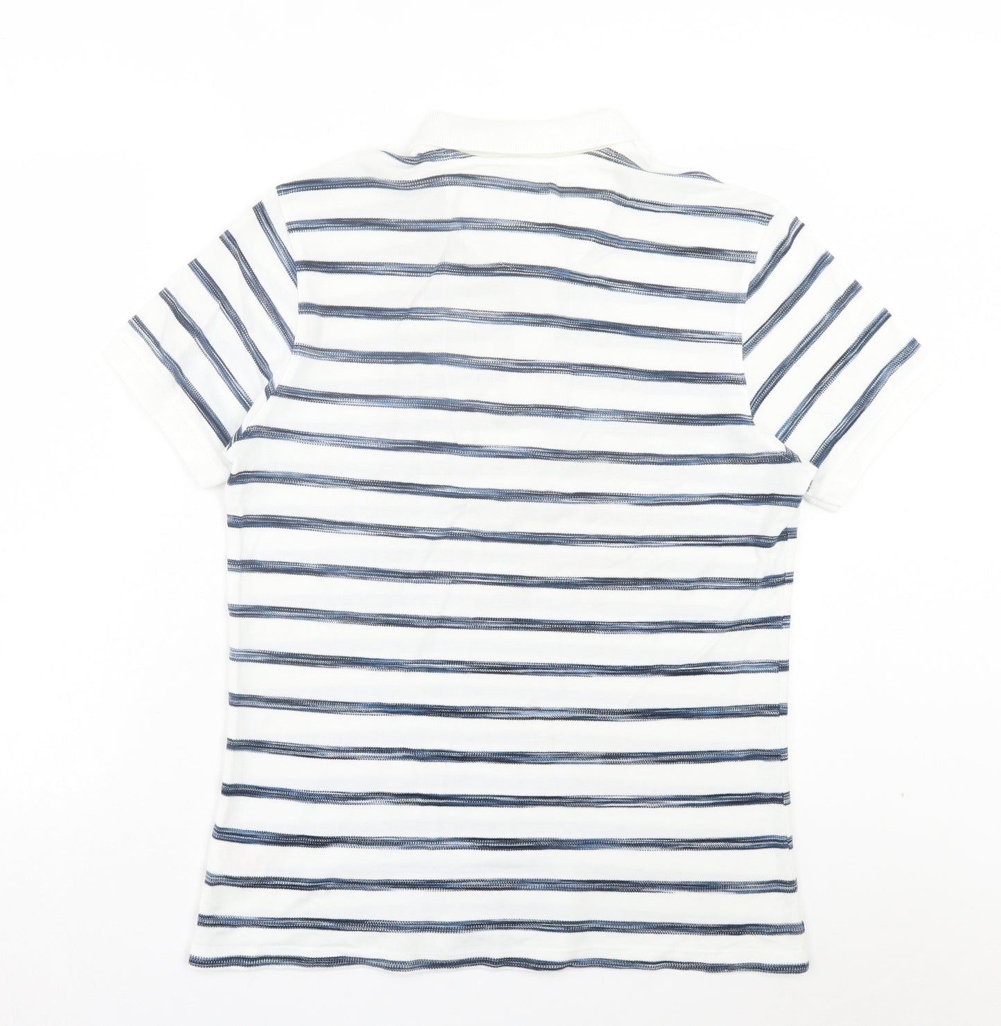 Peacocks Mens White Striped Cotton Polo Size M Collared Button