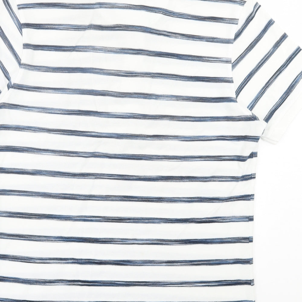 Peacocks Mens White Striped Cotton Polo Size M Collared Button