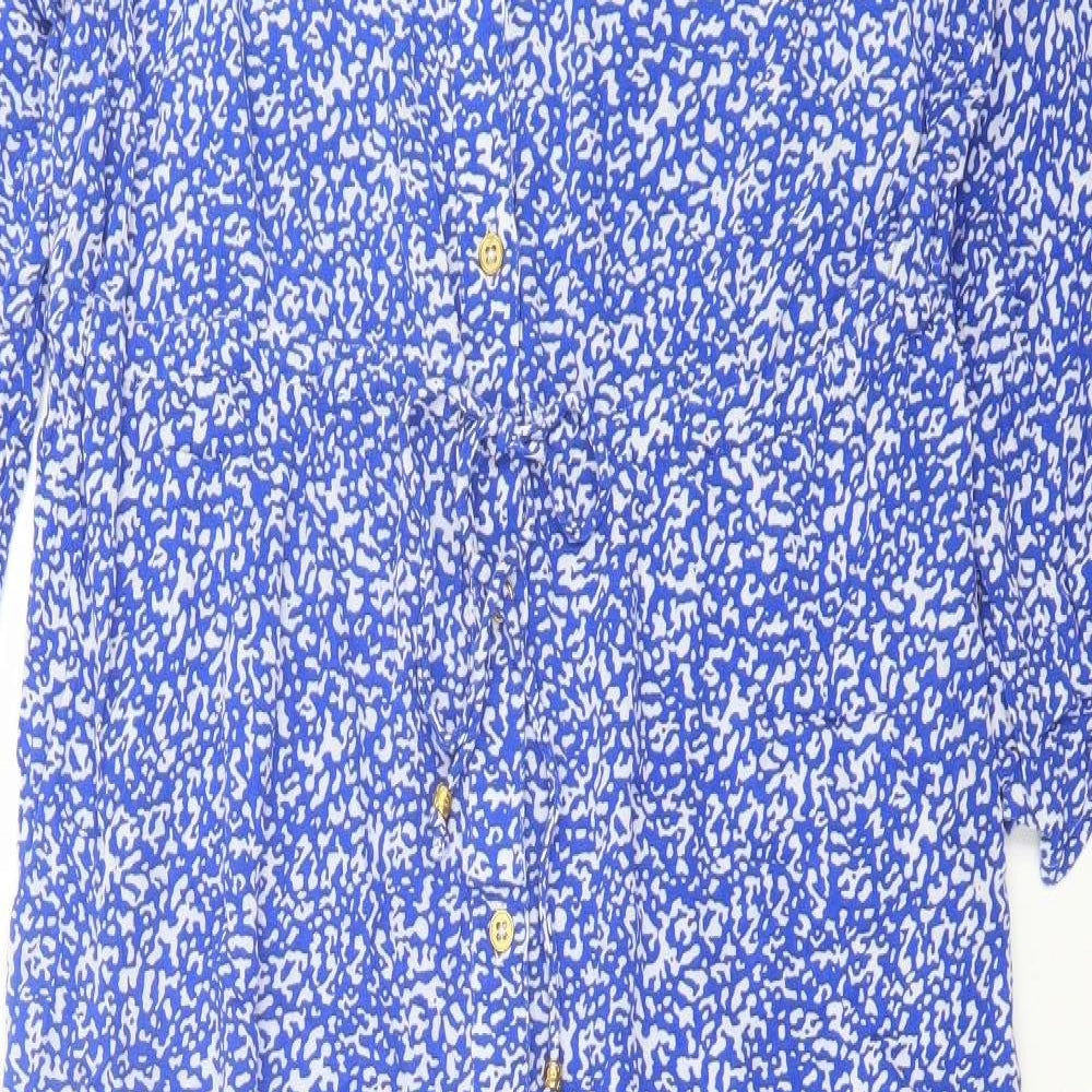 Marks and Spencer Womens Beige Animal Print Viscose A-Line Size 16 V-Neck Button