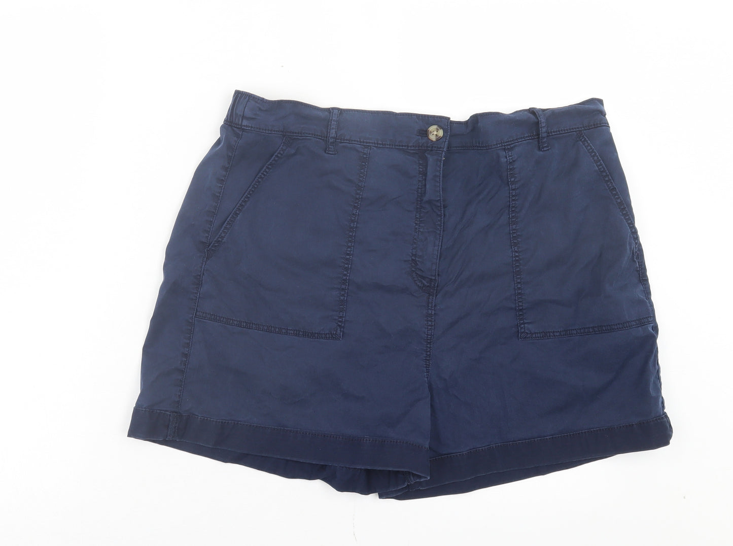 Marks and Spencer Womens Blue Lyocell Chino Shorts Size 16 L3 in Regular Button