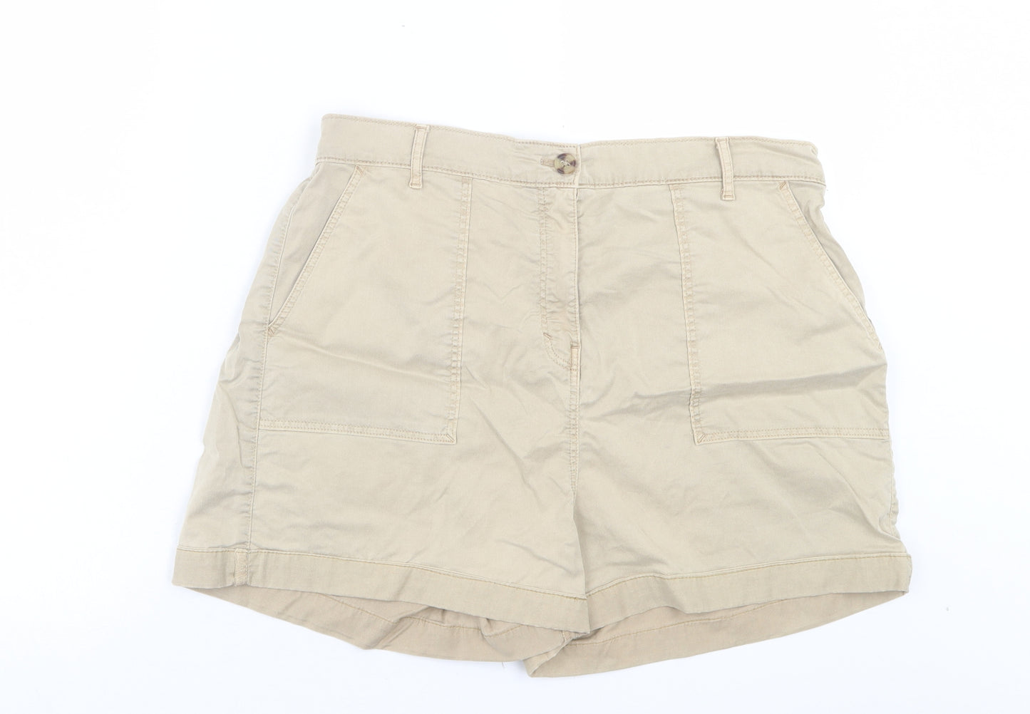 Marks and Spencer Womens Beige Lyocell Chino Shorts Size 16 L3 in Regular Button