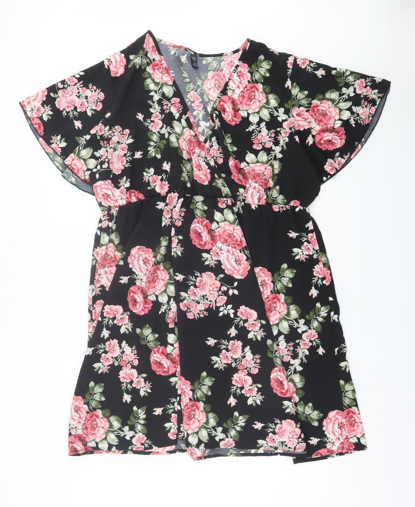 SheIn Womens Pink Floral Polyester A-Line Size XL V-Neck Pullover