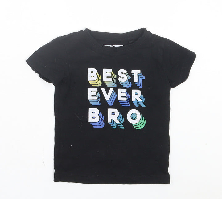 NEXT Boys Black Cotton Basic T-Shirt Size 9-12 Months Crew Neck Pullover - Best Ever Bro